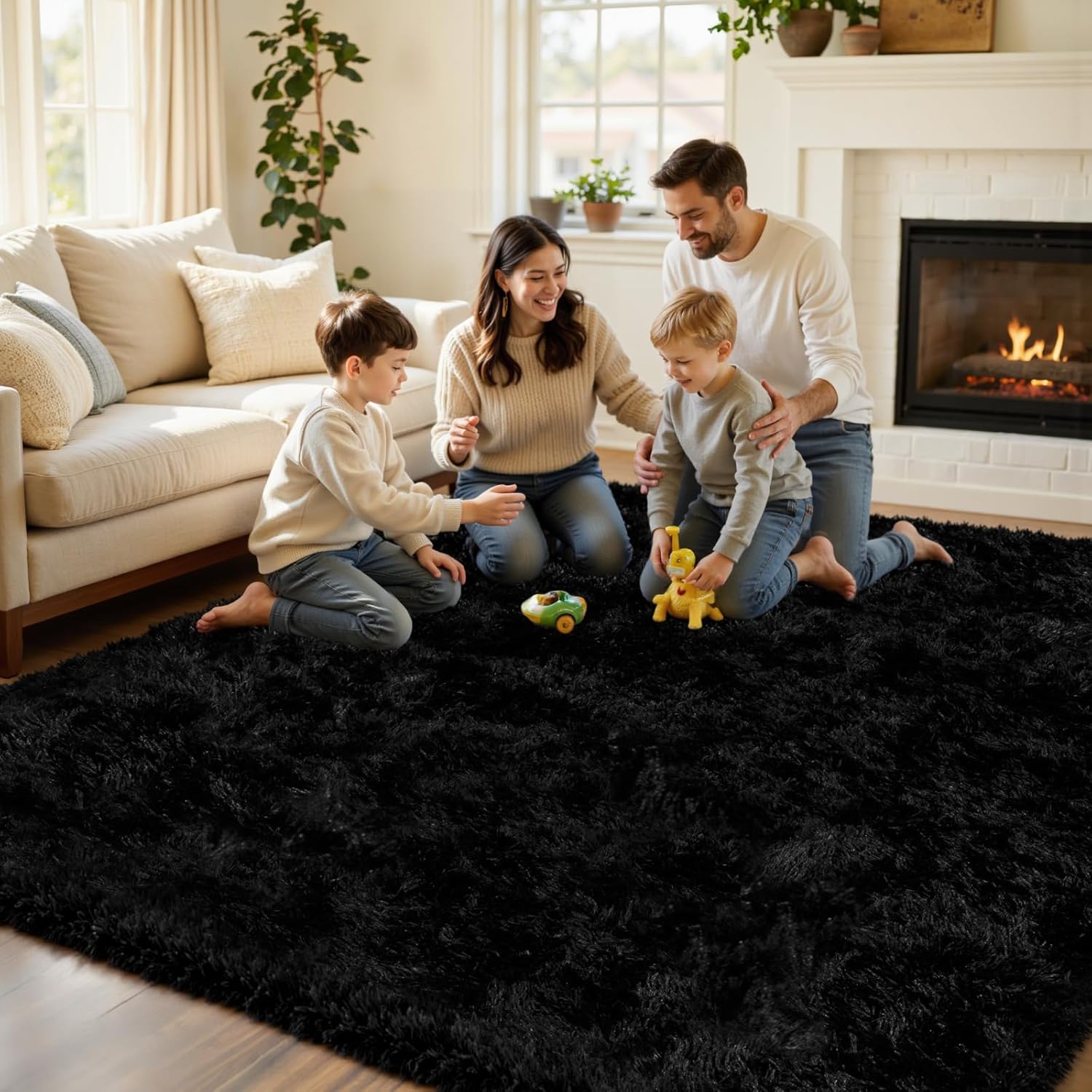 6x9 Area Rug for Living Room. Ultra Soft Fluffy Shag Rugs for Bedroom. Non-Slip Large Fuzzy Plush Rug Indoor Floor Carpet for Nursery Kids Office Dorm Modern Decor. Black - Image 5