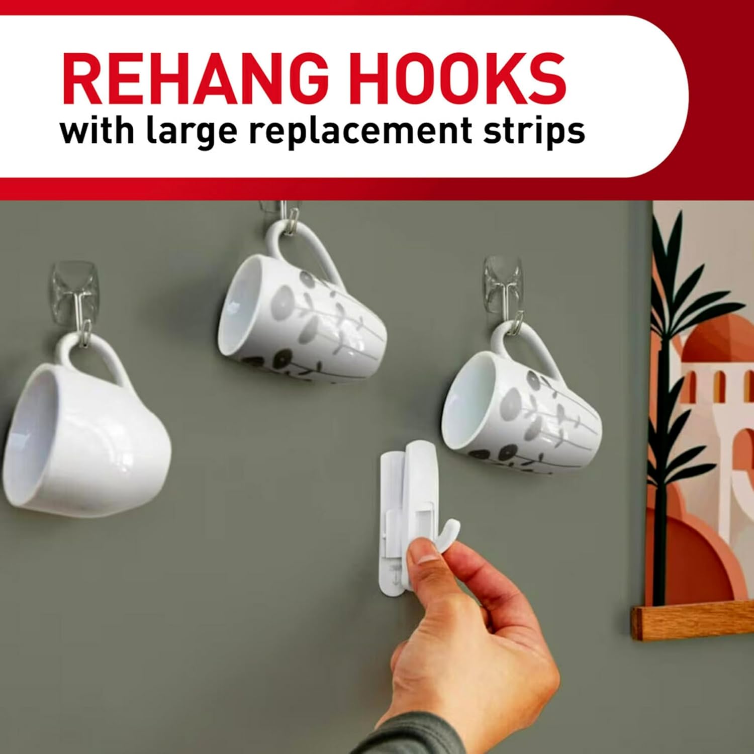 Command Indoor Small Replacement Strips. 64 Strips. Damage-Free Wall Hanging. Re-Hang Small Hooks for Home and Wall Decor. Holds up to 1 lb. White Adhesive - Image 3