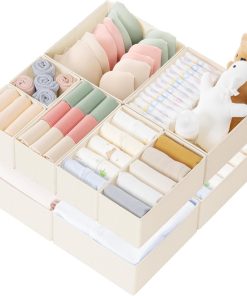 Criusia Drawer Organizer Clothes. 10 Pack Dresser Organizer for Baby Clothes. Underwear. Sock- Foldable Closet Organization and Storage Dividers Bins for Nursery. Bedroom (Beige)
