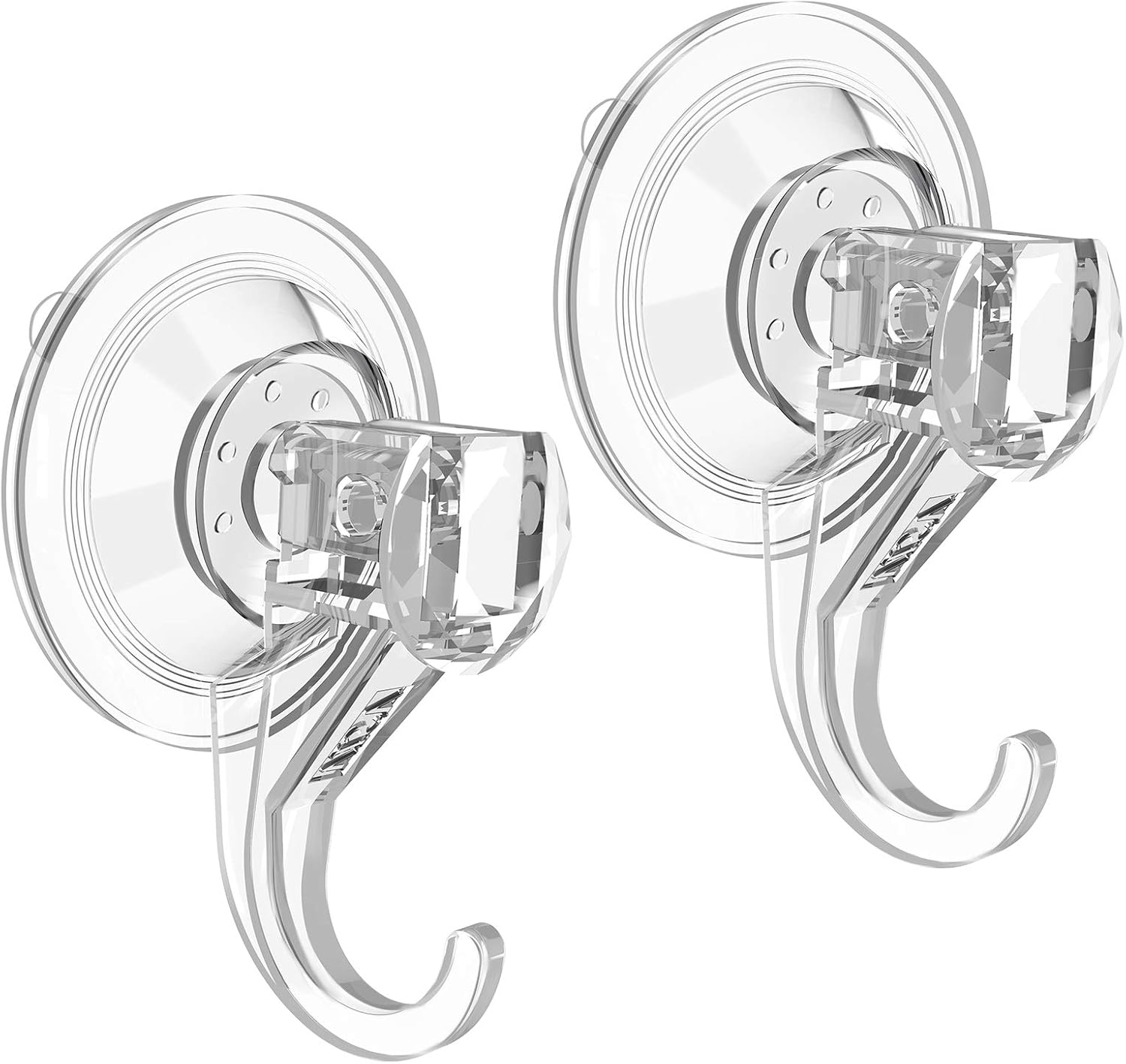 VIS'V Suction Cup Hooks. Small Shower Suction Hooks. Heavy Duty. Removable and Reusable. Clear. 2 Pcs
