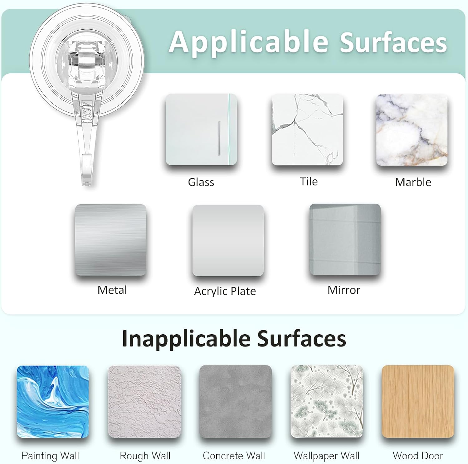 VIS'V Suction Cup Hooks. Small Shower Suction Hooks. Heavy Duty. Removable and Reusable. Clear. 2 Pcs - Image 8