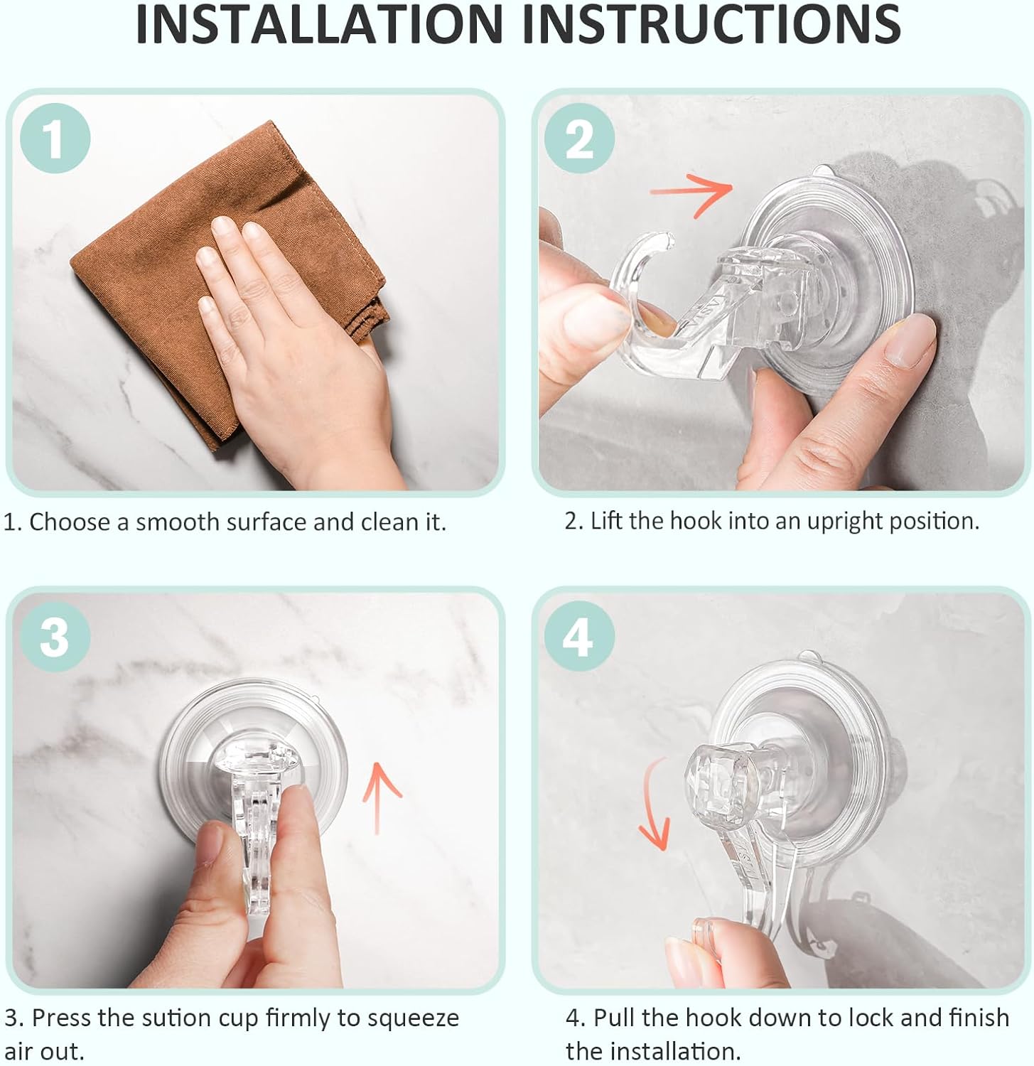 VIS'V Suction Cup Hooks. Small Shower Suction Hooks. Heavy Duty. Removable and Reusable. Clear. 2 Pcs - Image 7