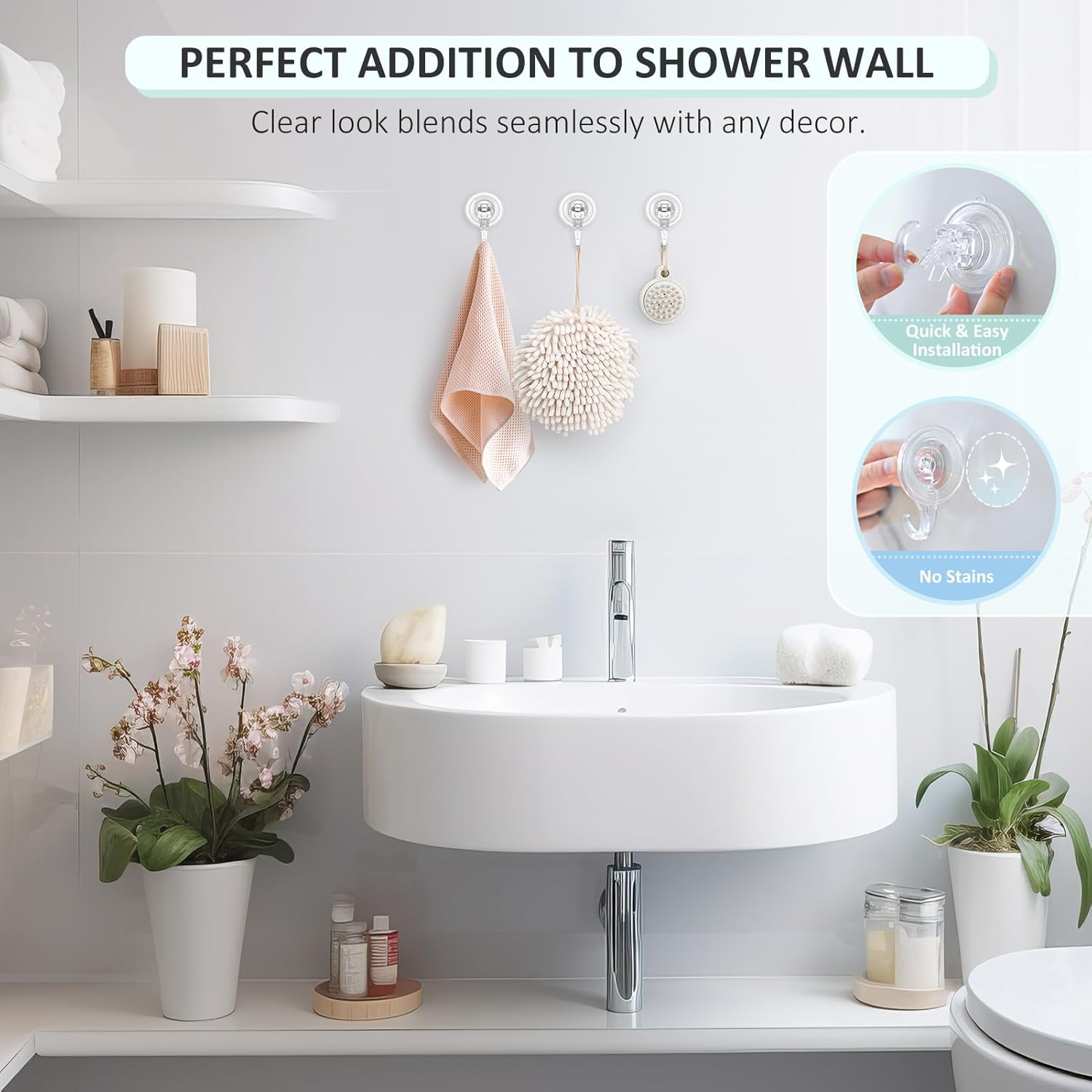 VIS'V Suction Cup Hooks. Small Shower Suction Hooks. Heavy Duty. Removable and Reusable. Clear. 2 Pcs - Image 2