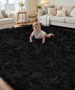 6x9 Area Rug for Living Room. Ultra Soft Fluffy Shag Rugs for Bedroom. Non-Slip Large Fuzzy Plush Rug Indoor Floor Carpet for Nursery Kids Office Dorm Modern Decor. Black