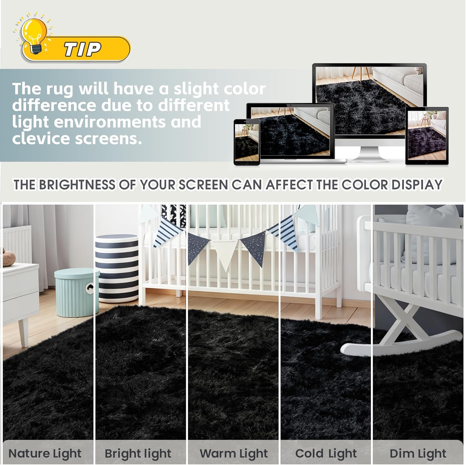 6x9 Area Rug for Living Room. Ultra Soft Fluffy Shag Rugs for Bedroom. Non-Slip Large Fuzzy Plush Rug Indoor Floor Carpet for Nursery Kids Office Dorm Modern Decor. Black - Image 7