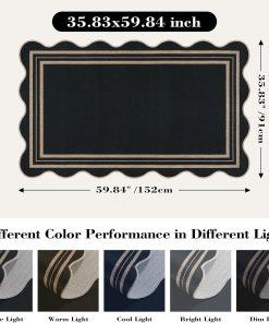 Alternative view of Scalloped Easy Jute 3x5 Outdoor Rug. Washable Rugs for Entryway Black Front Door Mat. Farmhouse Neutral Non Slip Indoor Carpet for Patio Living Room Backyard
