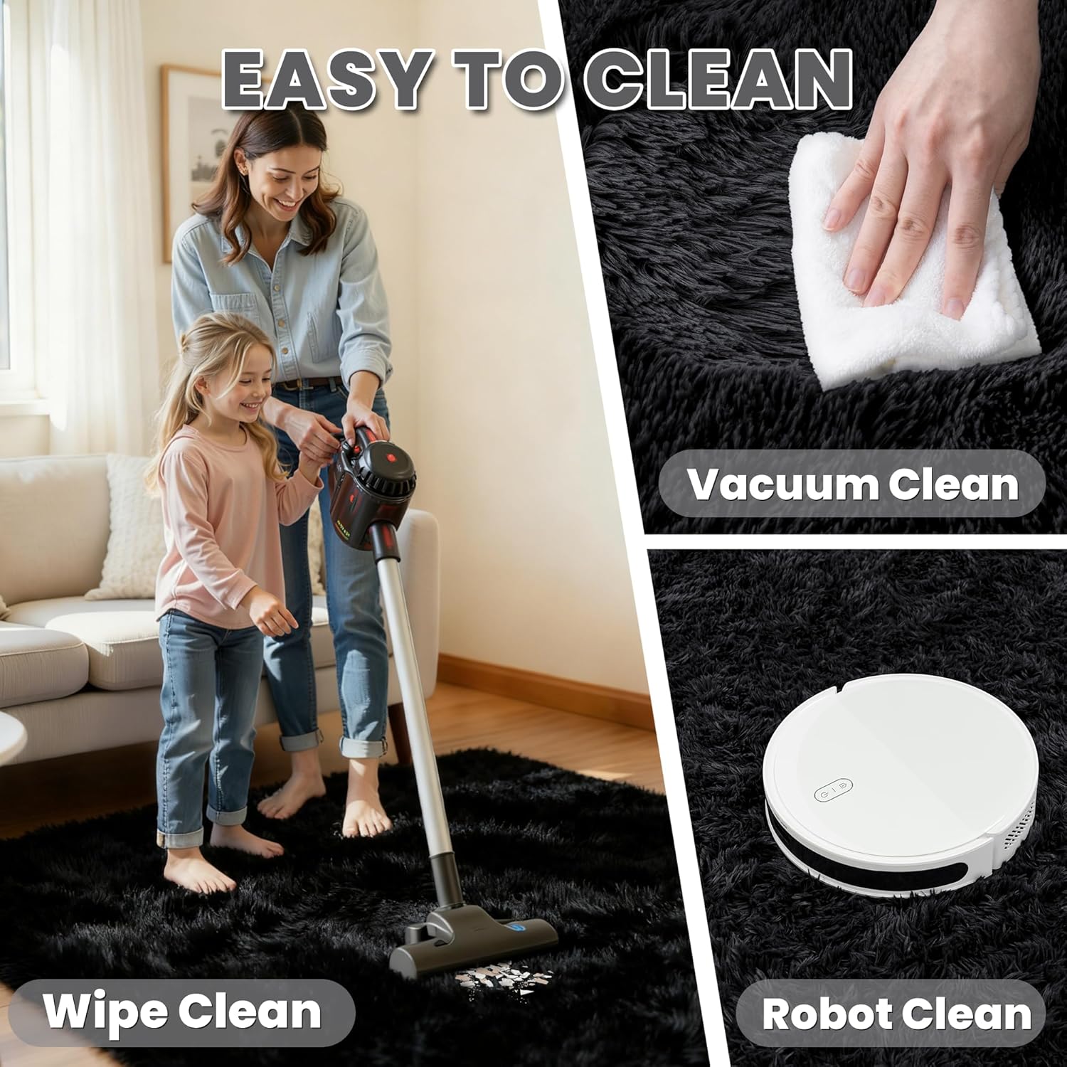 6x9 Area Rug for Living Room. Ultra Soft Fluffy Shag Rugs for Bedroom. Non-Slip Large Fuzzy Plush Rug Indoor Floor Carpet for Nursery Kids Office Dorm Modern Decor. Black - Image 4