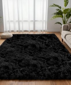 Alternative view of 6x9 Area Rug for Living Room. Ultra Soft Fluffy Shag Rugs for Bedroom. Non-Slip Large Fuzzy Plush Rug Indoor Floor Carpet for Nursery Kids Office Dorm Modern Decor. Black