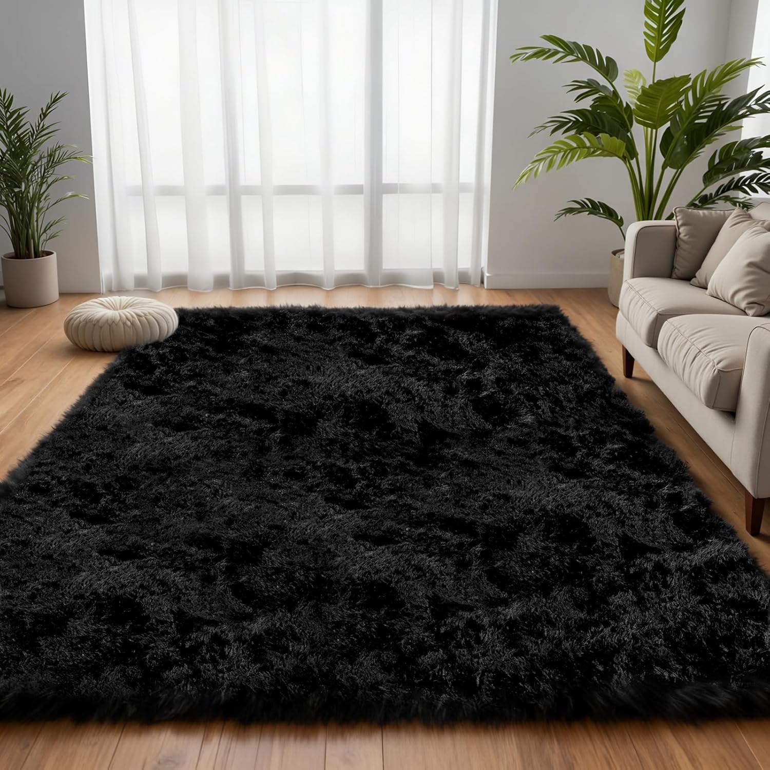 6x9 Area Rug for Living Room. Ultra Soft Fluffy Shag Rugs for Bedroom. Non-Slip Large Fuzzy Plush Rug Indoor Floor Carpet for Nursery Kids Office Dorm Modern Decor. Black - Image 2