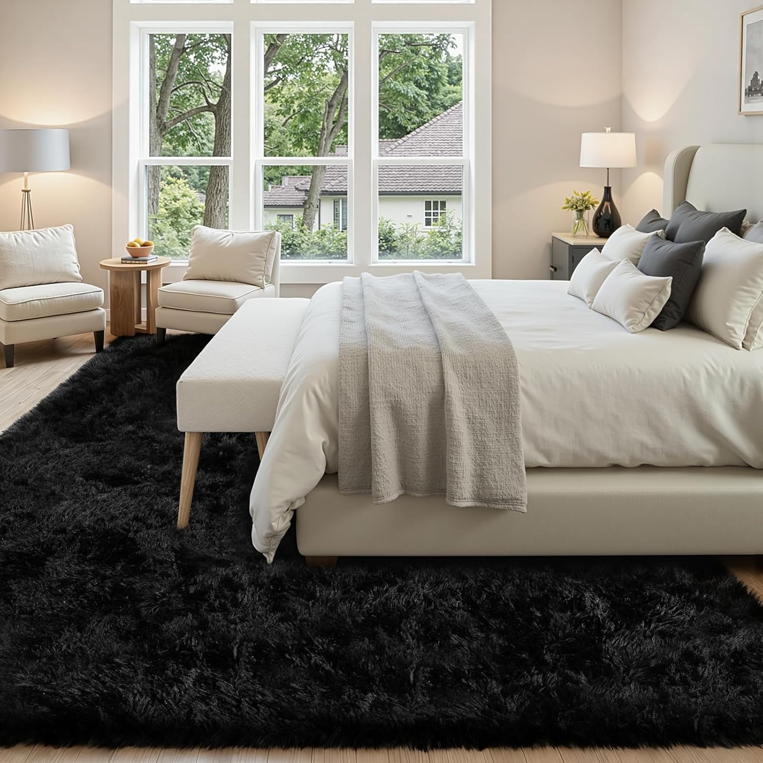 6x9 Area Rug for Living Room. Ultra Soft Fluffy Shag Rugs for Bedroom. Non-Slip Large Fuzzy Plush Rug Indoor Floor Carpet for Nursery Kids Office Dorm Modern Decor. Black - Image 3