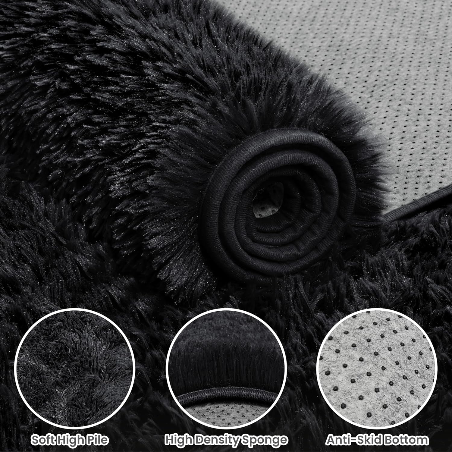 6x9 Area Rug for Living Room. Ultra Soft Fluffy Shag Rugs for Bedroom. Non-Slip Large Fuzzy Plush Rug Indoor Floor Carpet for Nursery Kids Office Dorm Modern Decor. Black - Image 6