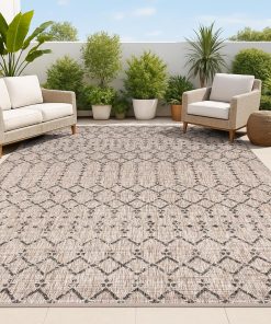 JONATHAN Y Moroccan Geometric Indoor Outdoor Area Rug 8X10 Natural/Black. Ourika Textured Weave for Backyard. Patio. Porch. Easy-Cleaning. High Traffic. Pet-Friendly. Non-Shedding (SMB108D-8)